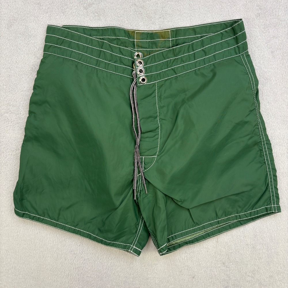 Birdwell Beach Britches Board Shorts Mens 28 Green Nylon Surf Trunks Vintage
